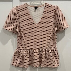 Ann Taylor V-Neck Polka Dot Blouse - Pink
